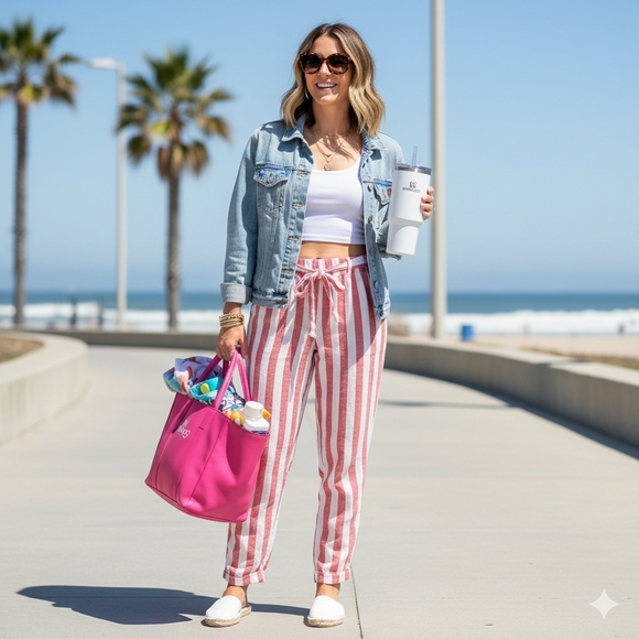 Love Tree Pants - Love Tree, Athleiser, Red Striped, Tie Waist, Trending